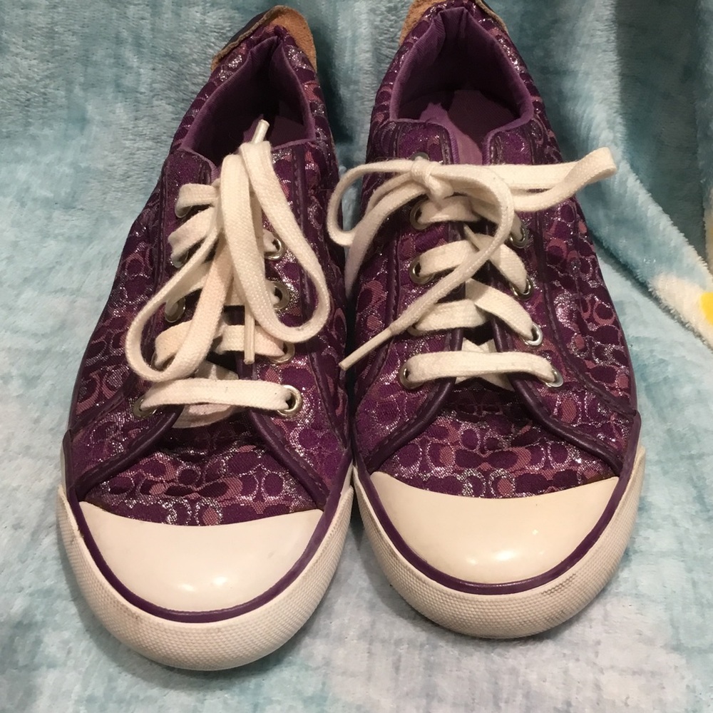 Coach Purple Women's Lace-Up Sneakers with White Accents